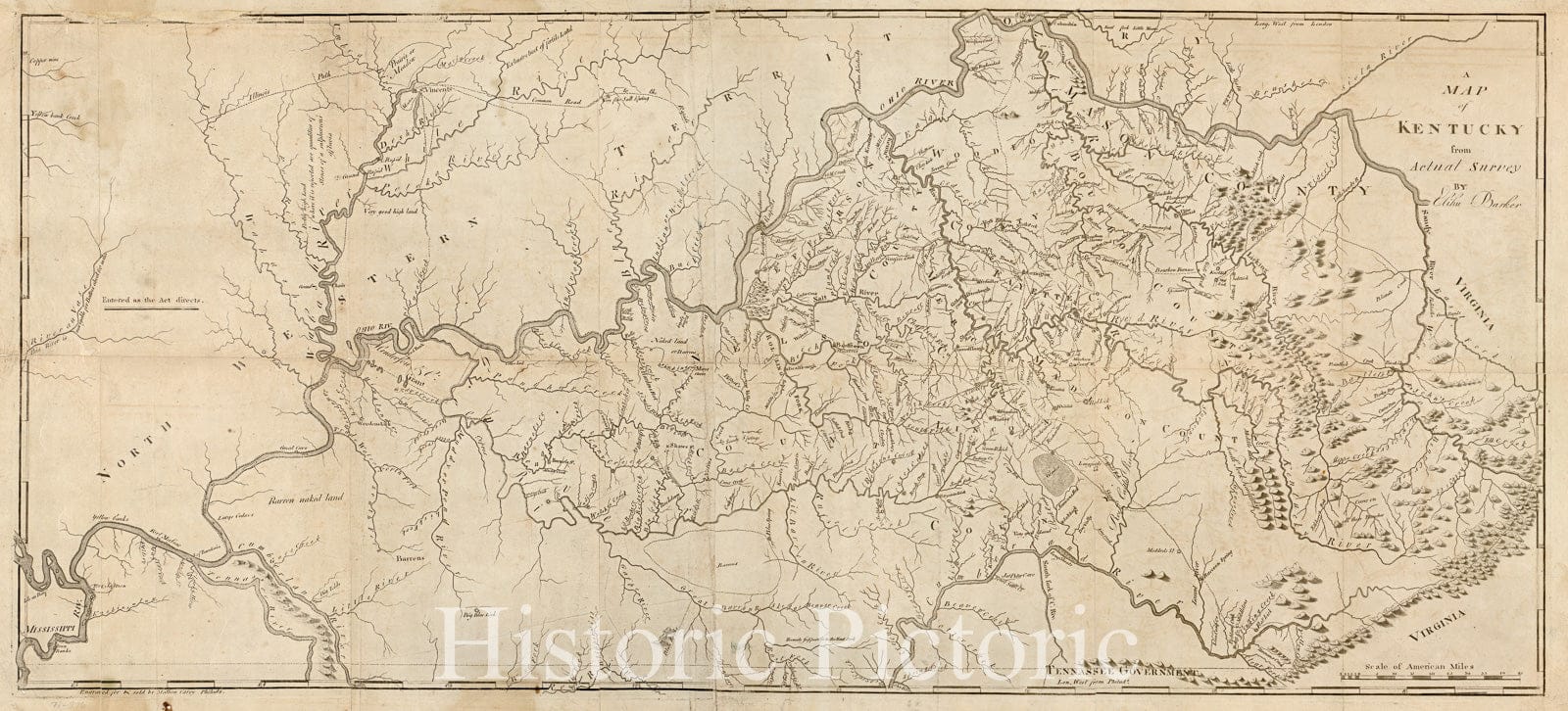 Historic 1793 Map - A map of Kentucky from Actual Survey
