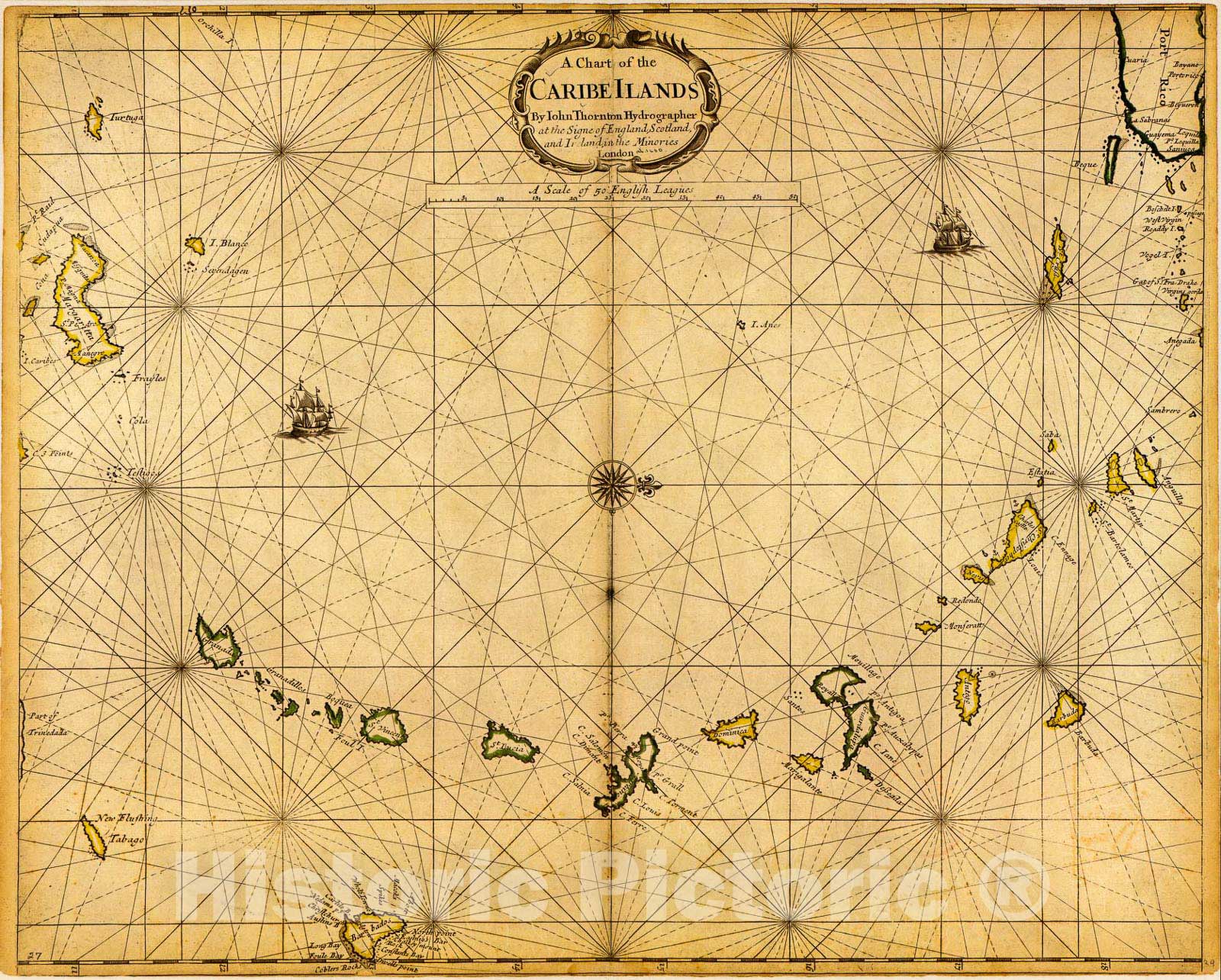 Historic 1680 Map - A Chart of The Caribe Ilands sic – Historic Pictoric