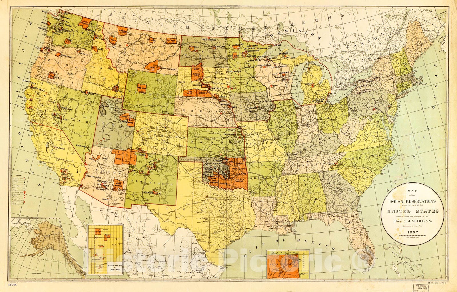Historic 1892 Map - Map Showing Indian Reservations Within The Limits ...