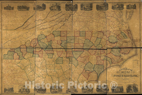 Historic 1860 Map - A New Map of The State of North Carolina, Constructed from Actual surveys, Authentic Public documents and Private contributions.
