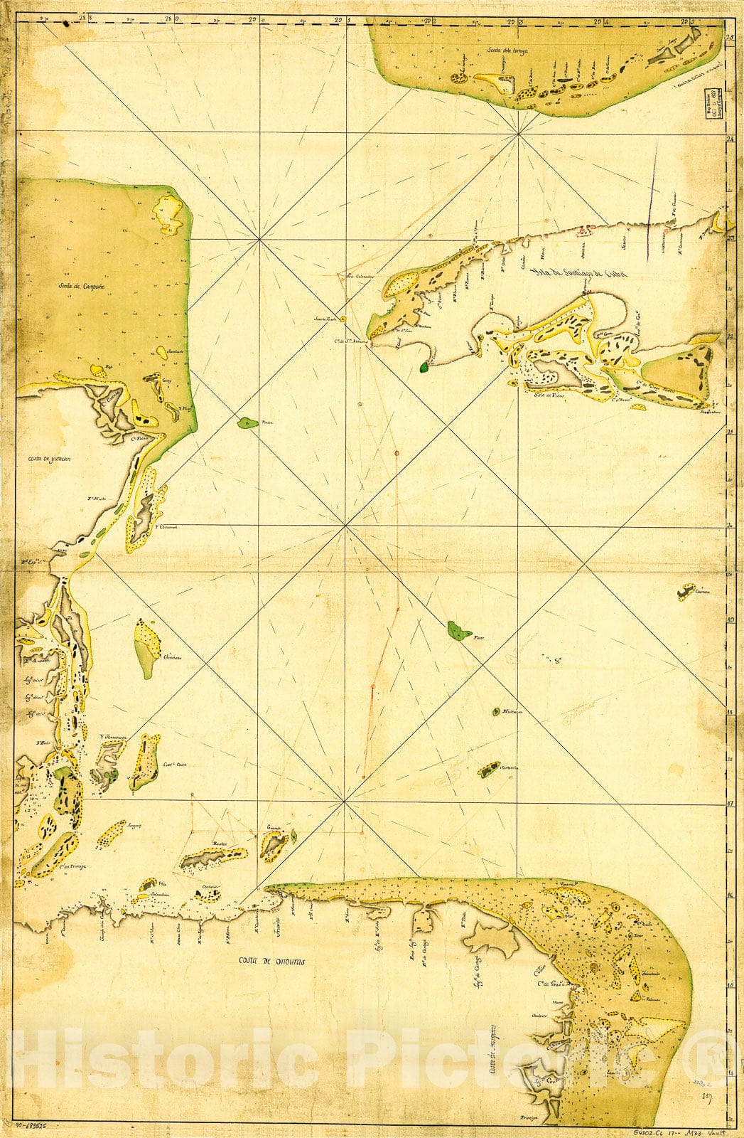 Historic 1700 Map - Map Showing Portion of The Caribbean Sea from Florida Keys to Nicaragua