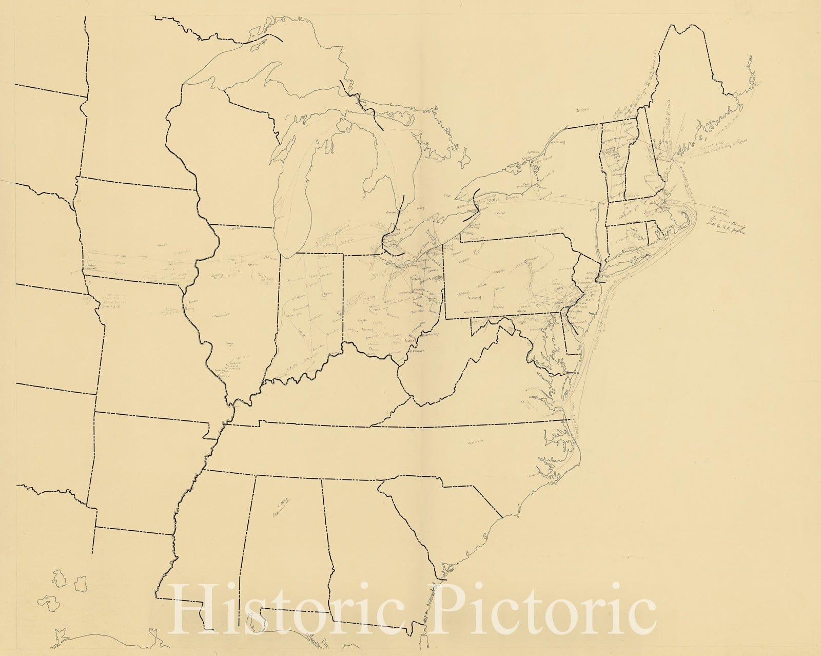 Historic 1941 Map - Underground Railroad map of The United States, ca. 1838-1860.
