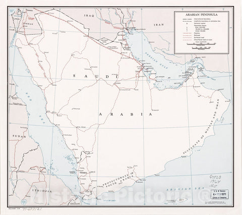 Historic 1964 Map - Arabian Peninsula. 11-64.