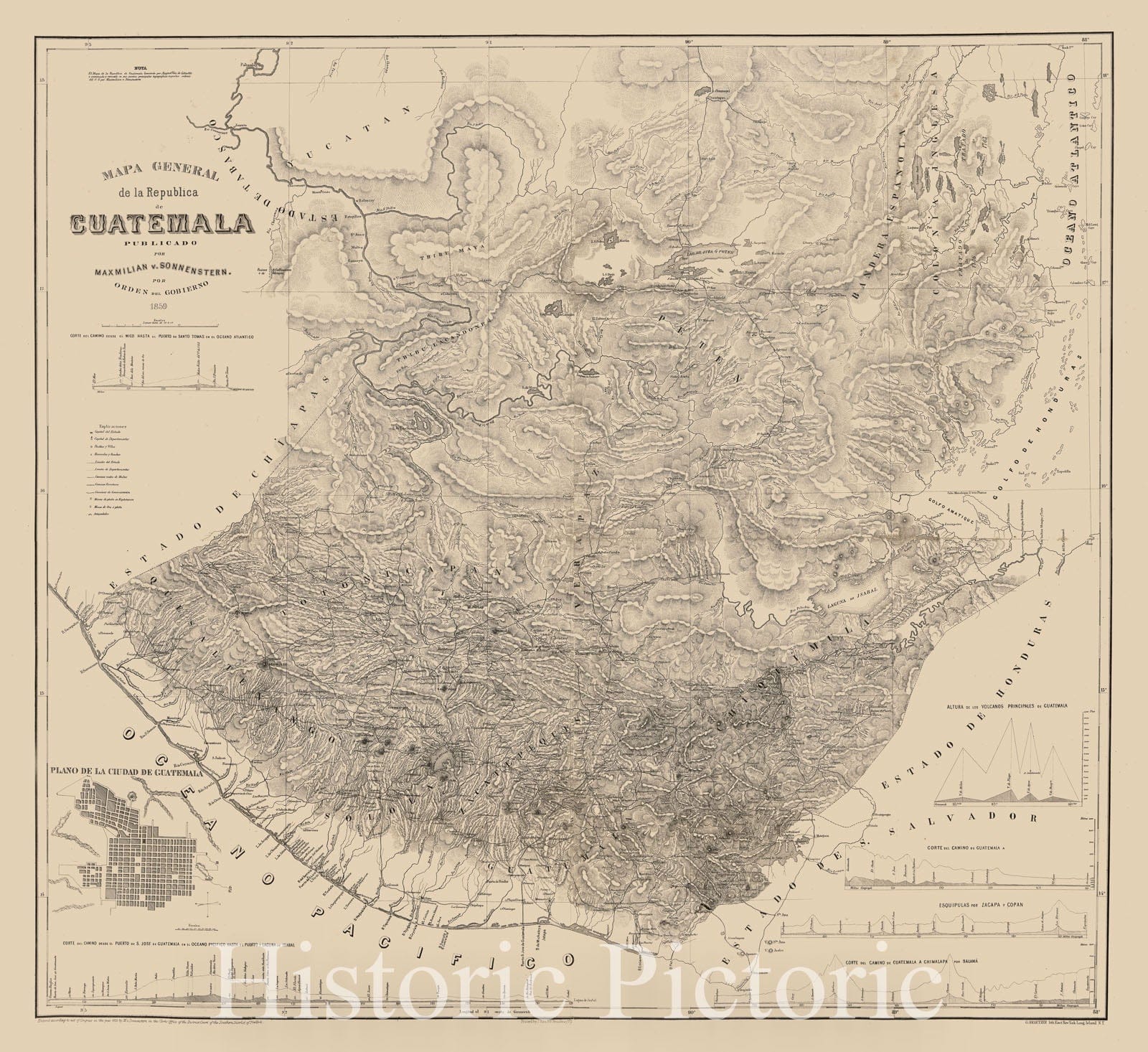 Historic 1859 Map - Mapa General de la Republica de la Guatemala.