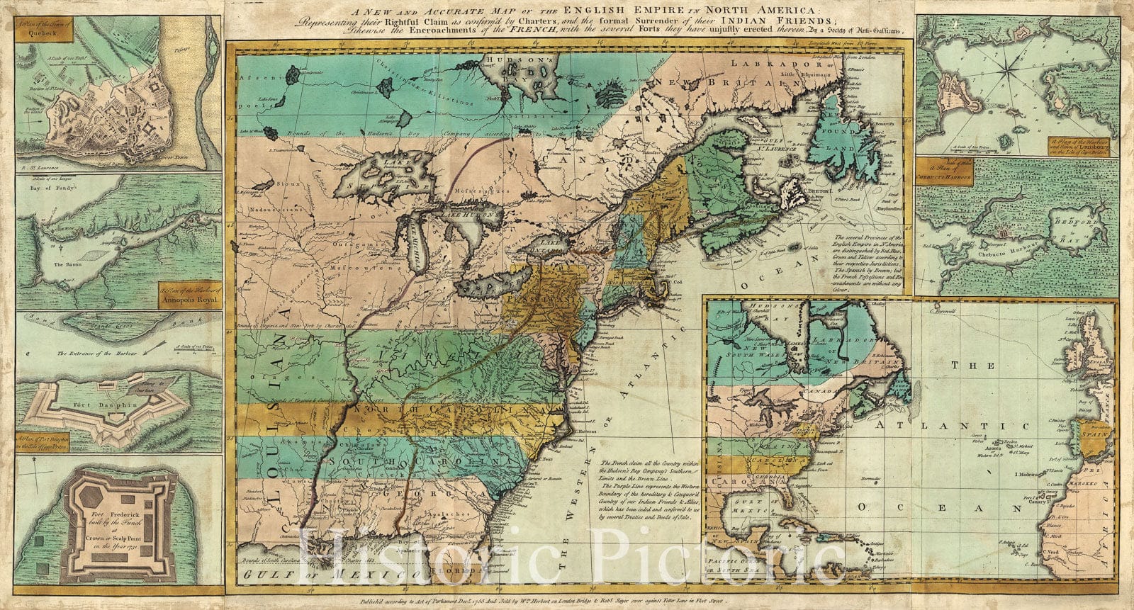 Historic 1755 Map - A New and Accurate map of The English Empire in North America: Representing Their rightful Claim as confirm'd by Charters