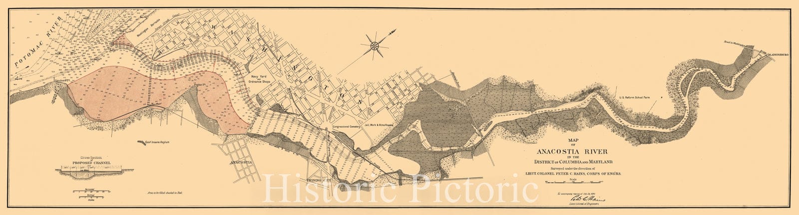 Historic 1891 Map - Map of Anacostia River in The District of Columbia and Maryland