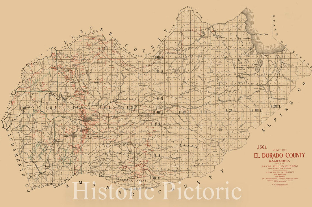 Historic 1909 Map - Map of El Dorado County, California