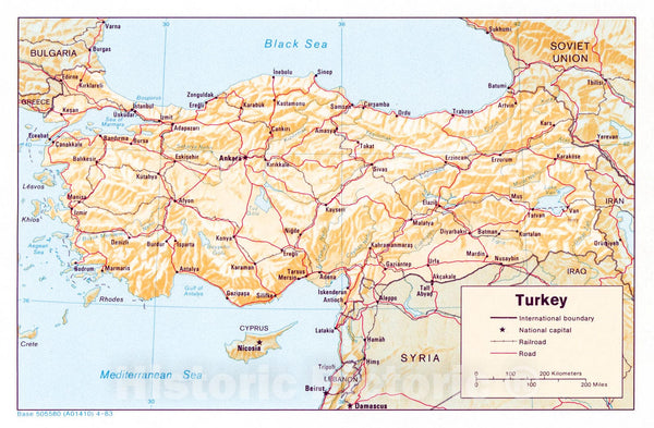 Historic 1983 Map - Turkey. - Historic Pictoric