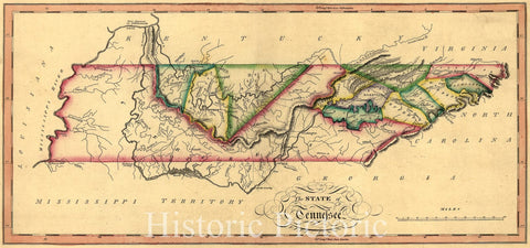 Historic 1810 Map - The State of Tennessee.