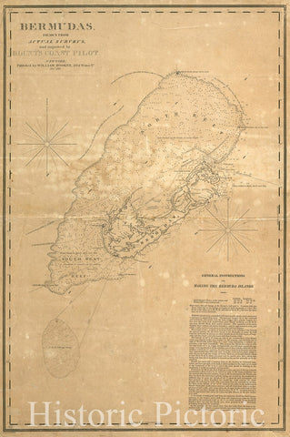 Historic 1819 Map - Bermudas, Drawn from Actual surveys, and Improved by Blunt's Coast Pilot.