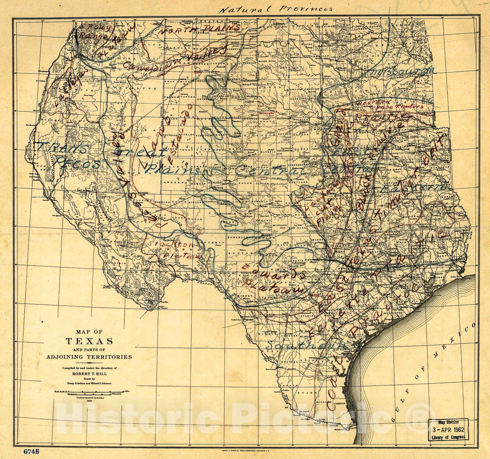 Historic 1899 Map - Natural Provinces : Texas
