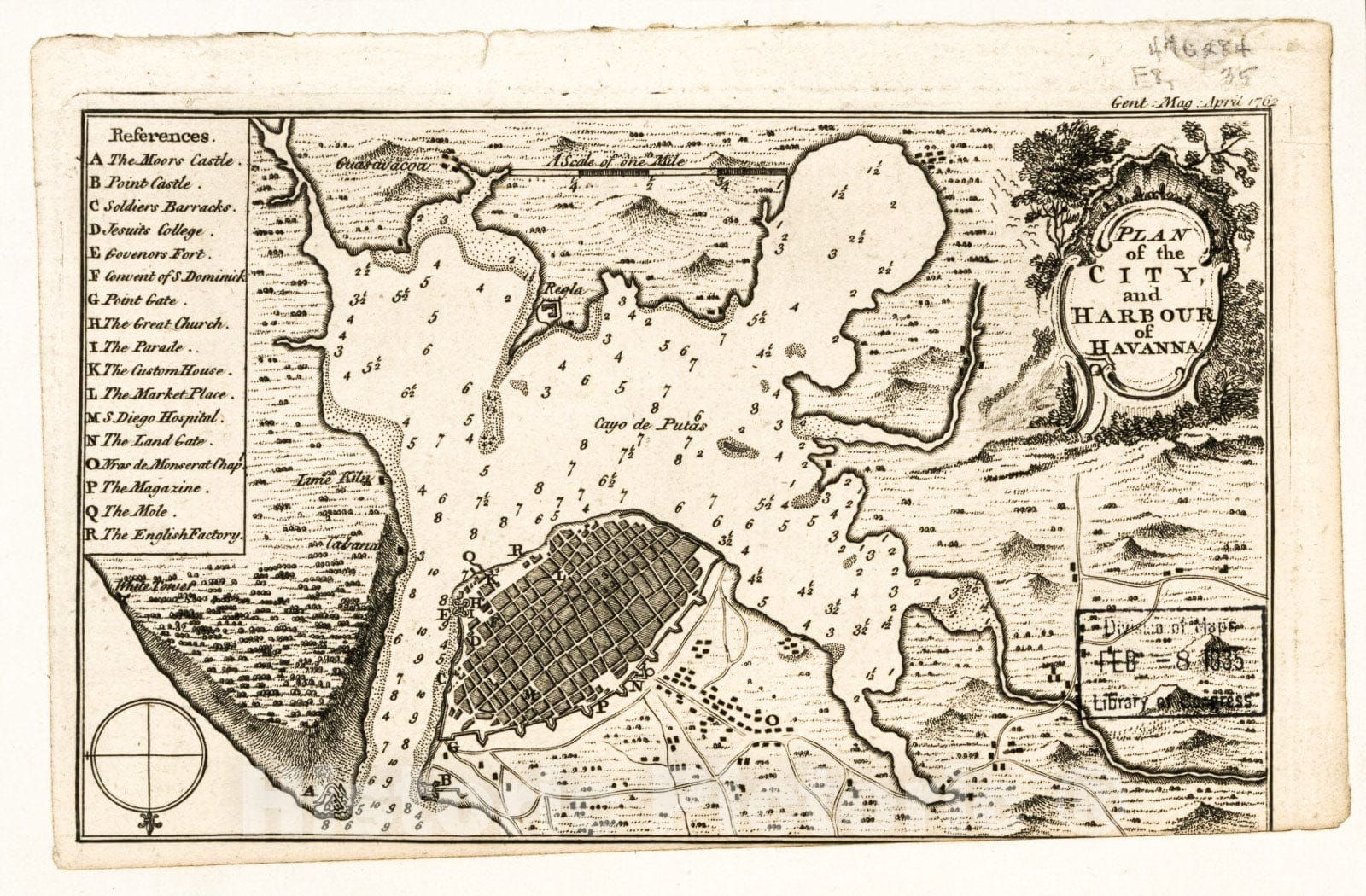 Historic 1762 Map - Plan of The City and Harbour of Havanna.