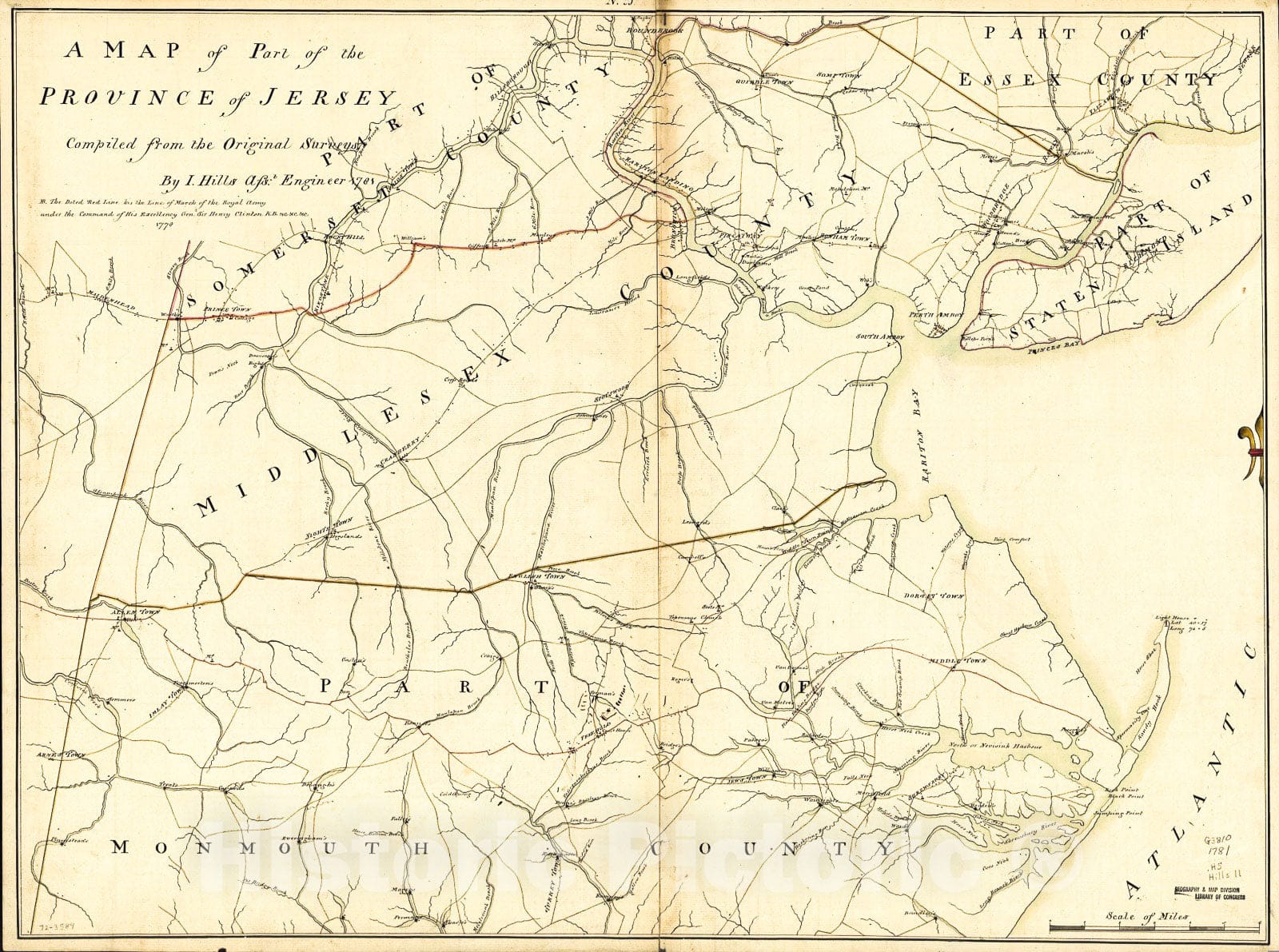 Historic 1781 Map - A map of Part of The Province of Jersey.