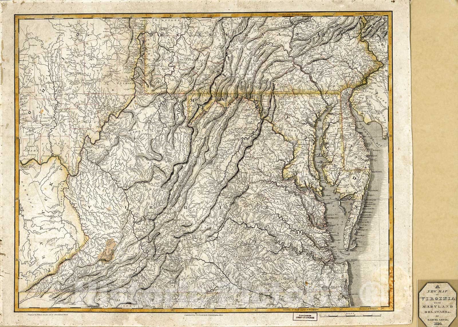 Historic 1814 Map - A New map of Virginia with Maryland, Delaware & v.