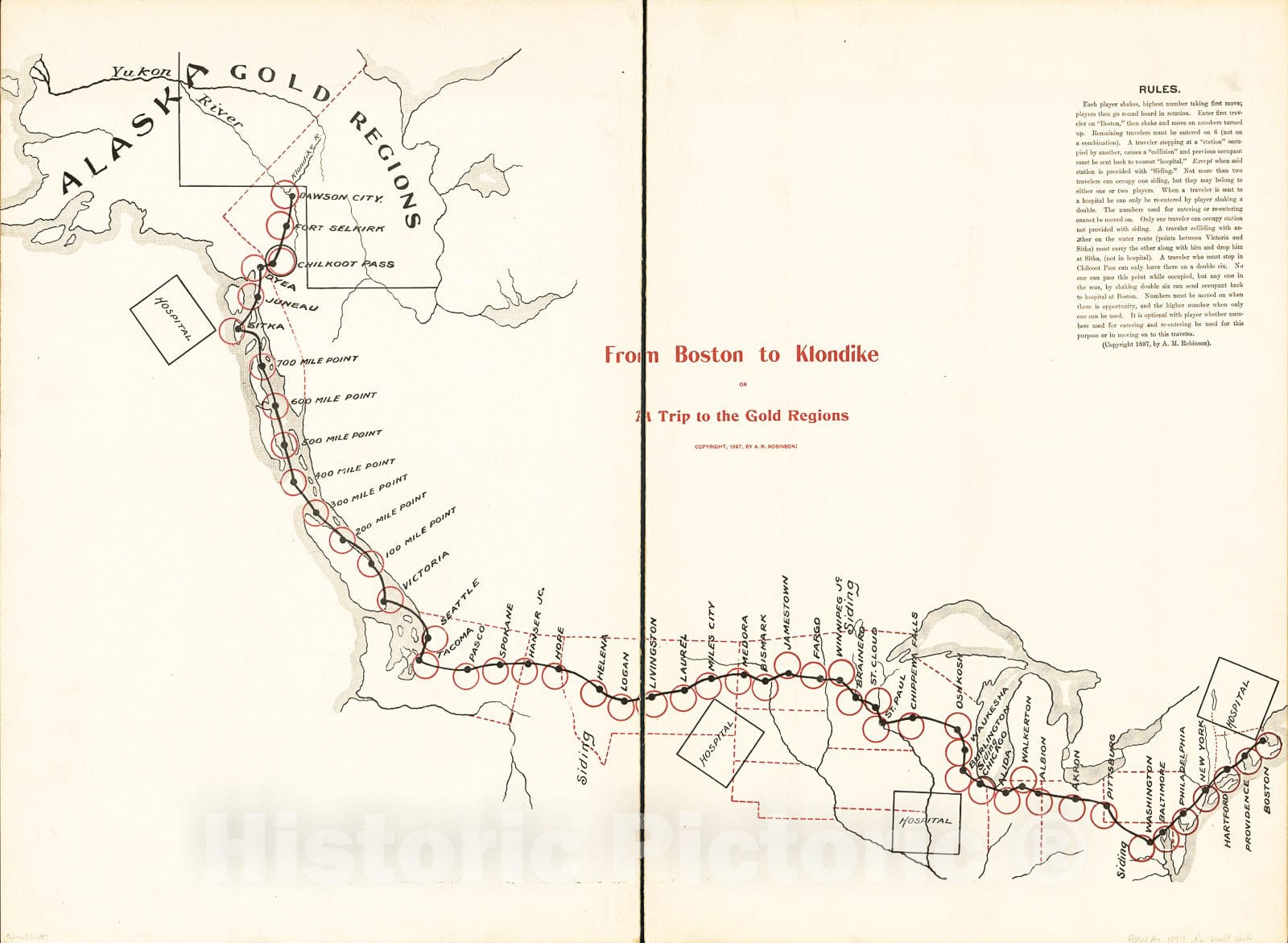 Historic 1897 Map - from Boston to Klondike or a Trip to The Gold Regions.