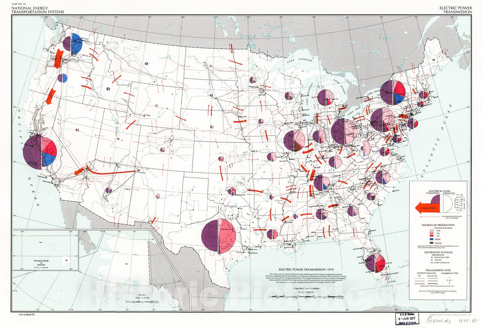 Historic 1976 Map - Electric Power Transmission: 1974.
