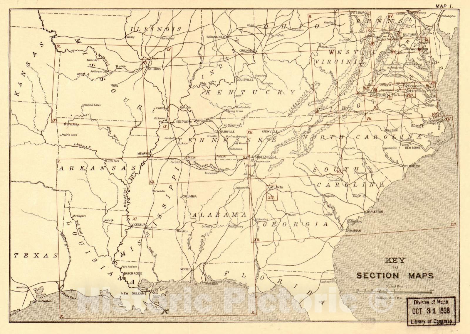 Historic 1905 Map - Maps, Wood's;Civil War in The United States.