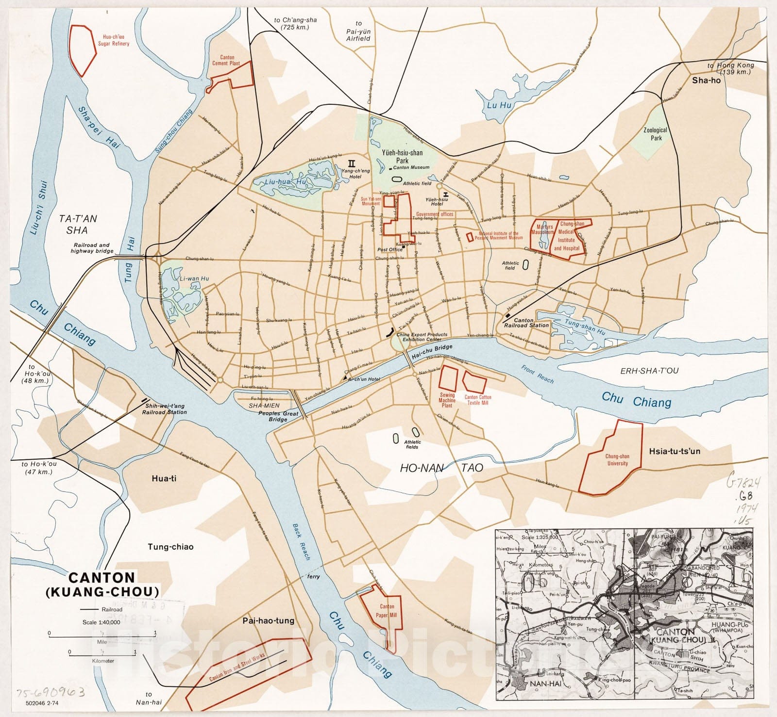 Historic 1974 Map - Canton (Kuang-chou). 2-74.