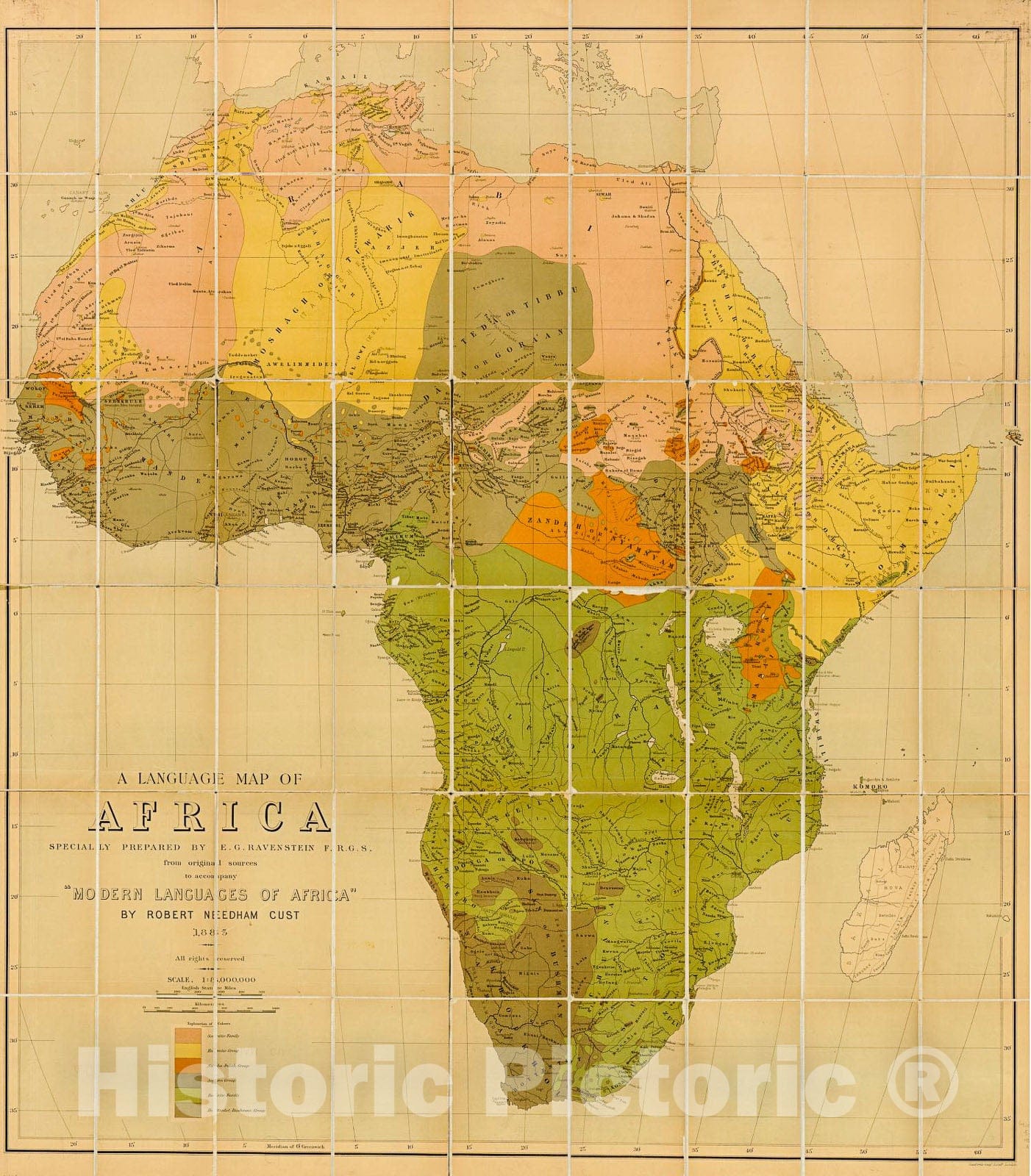 Historic 1883 Map - A Language map of Africa