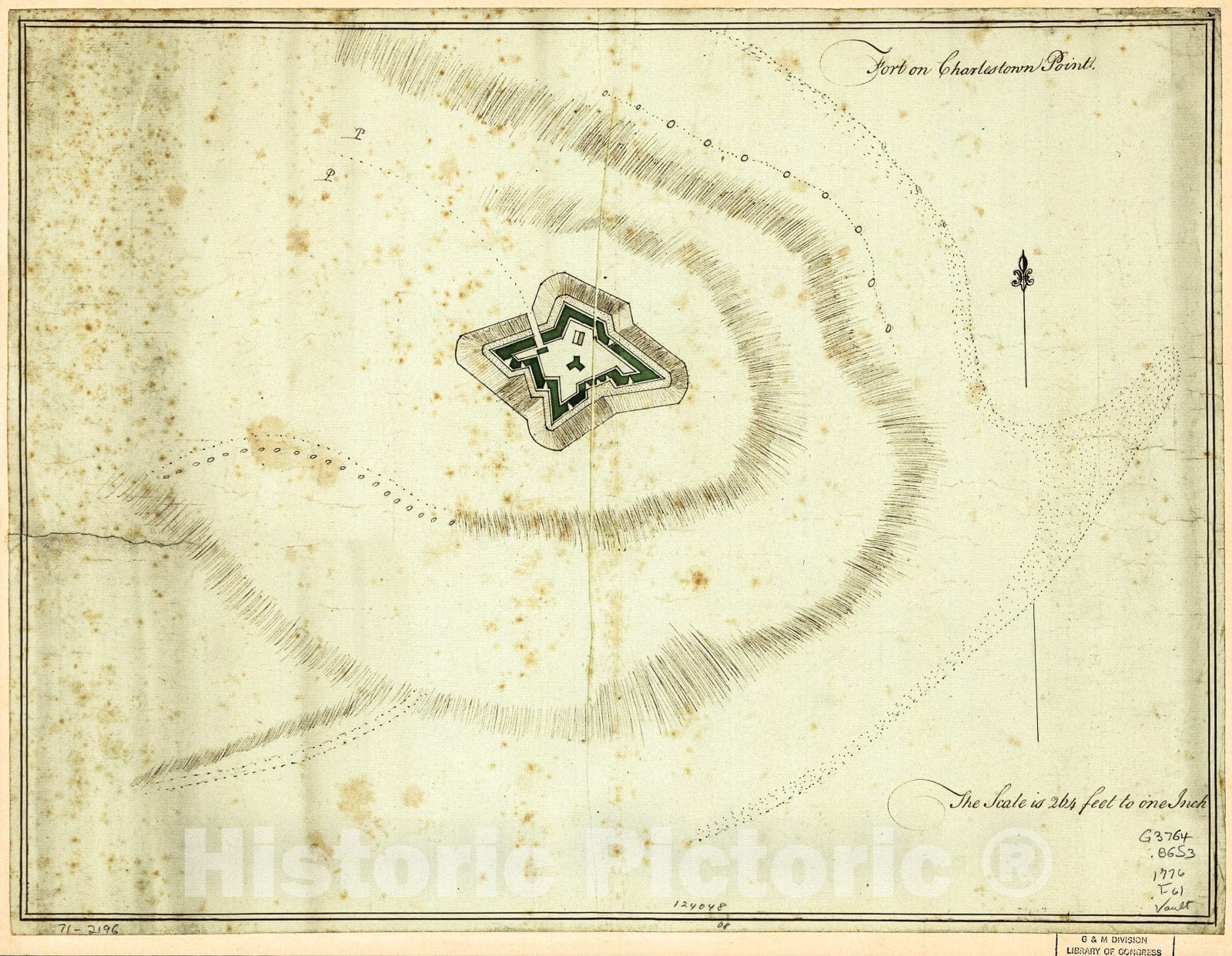 Historic 1776 Map - Fort on Charlestown Point.