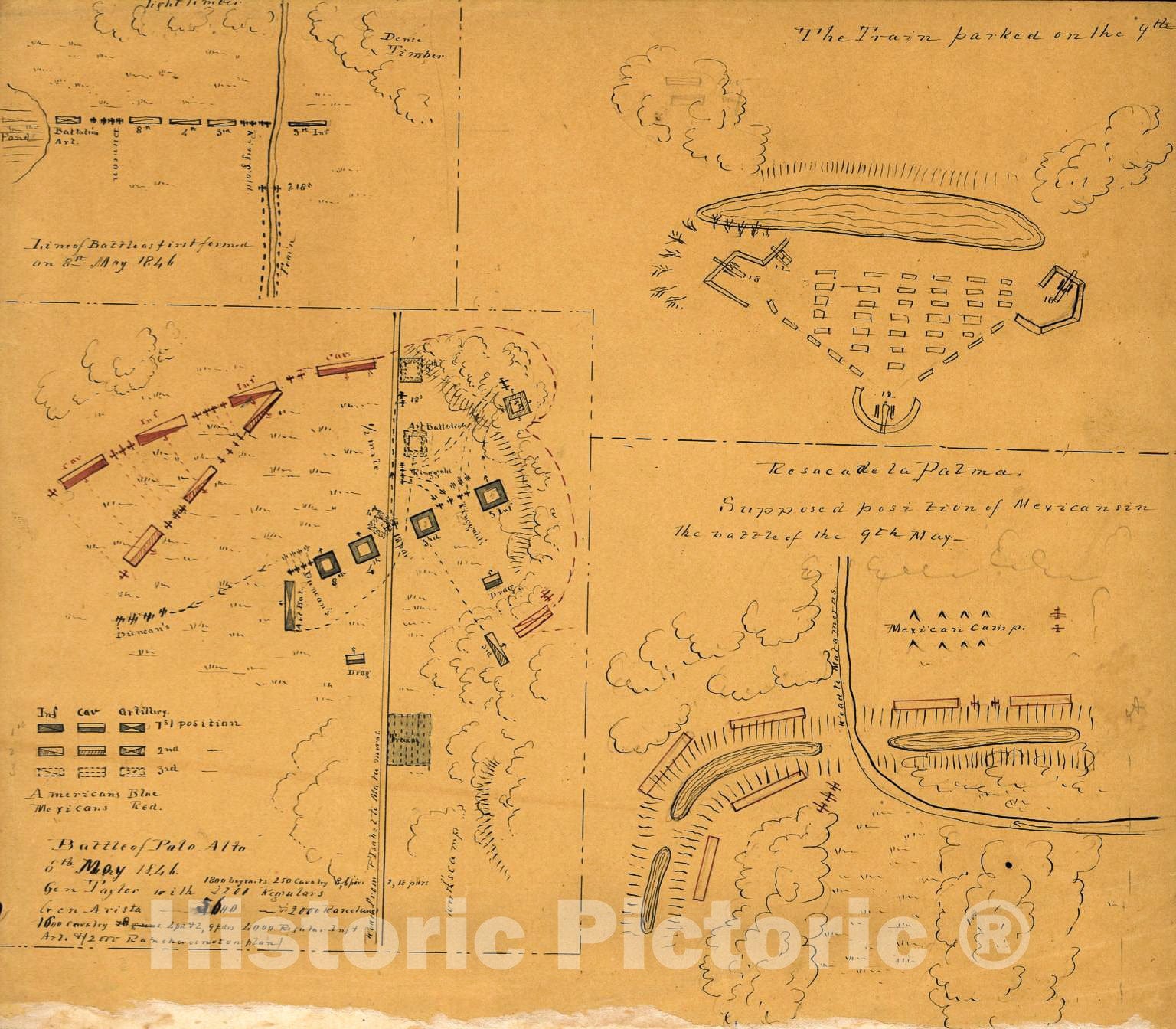 Historic 1846 Map - Battle of Palo Alto, 8th May 1846.