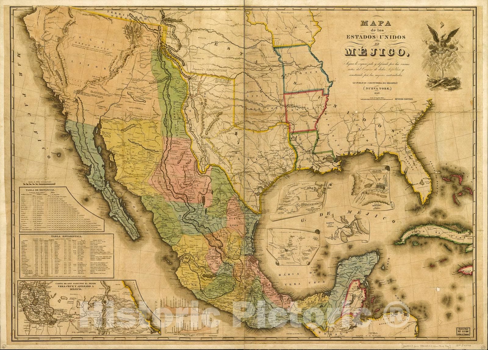 Historic 1847 Map - Mapa de Los Estados Unidos de MÃ©jico : segun lo organizado y definido por las varias actas del congreso de dicha rÃ©publica y construido por las mejores autoridades.