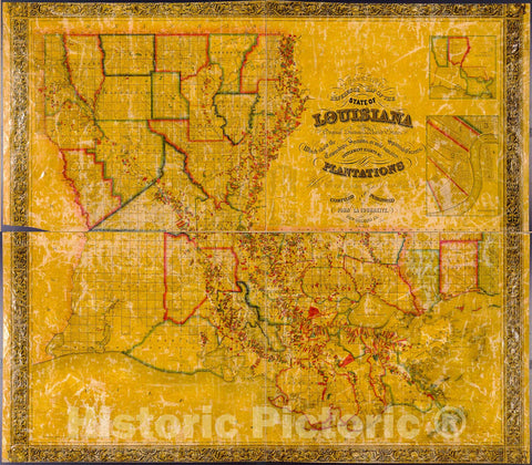 Historic Map : States of Mississippi and Louisiana, 1857, Vintage Wall Art