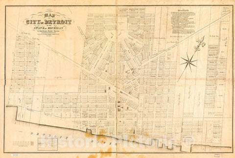 Historic 1835 Map - Map of The City of Detroit in The State of Michigan