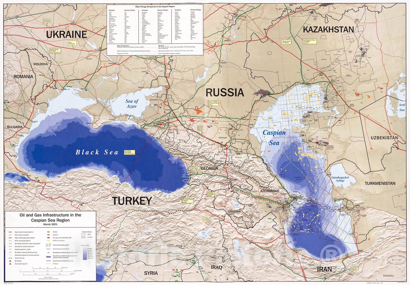 Historic 2001 Map - Oil and Gas Infrastructure in The Caspian Sea Region : March 2001.
