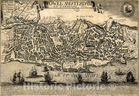 Historic 1672 Map - Nowel Amsterdam en Lameriqve : 1672