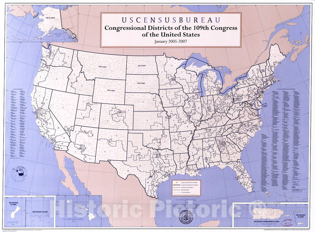 Historic 2005 Map - Congressional districts of The 109th Congress of The United States, January 2005-2007