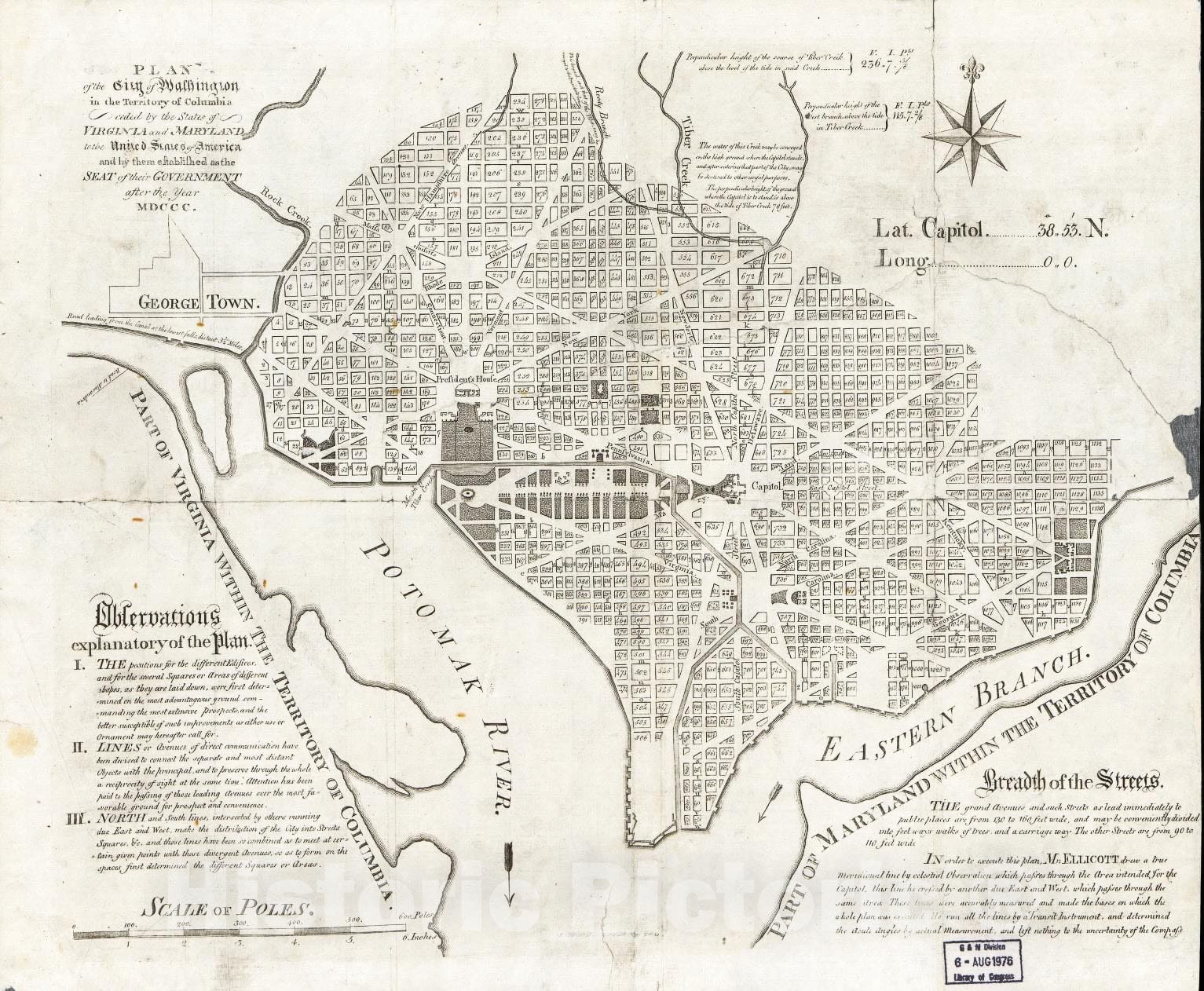 Historic 1794 Map - Plan of The City of Washington in The Territory of Columbia, ceded by The States of Virginia and Maryland to The United States of America