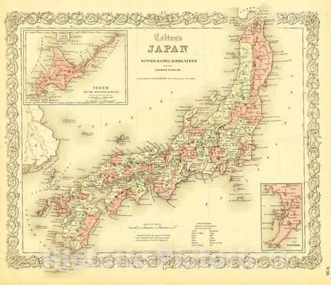 Historic 1855 Map - Colton's Japan : Nippon, Kiusiu, Sikok, Yesso and The Japanese Kuriles.