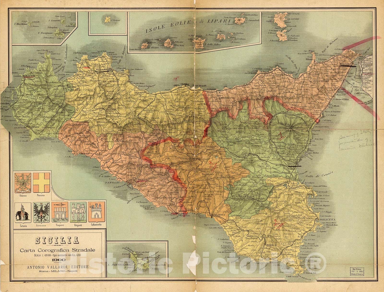 Historic 1900 Map - Ilia Carta corografica stradale.