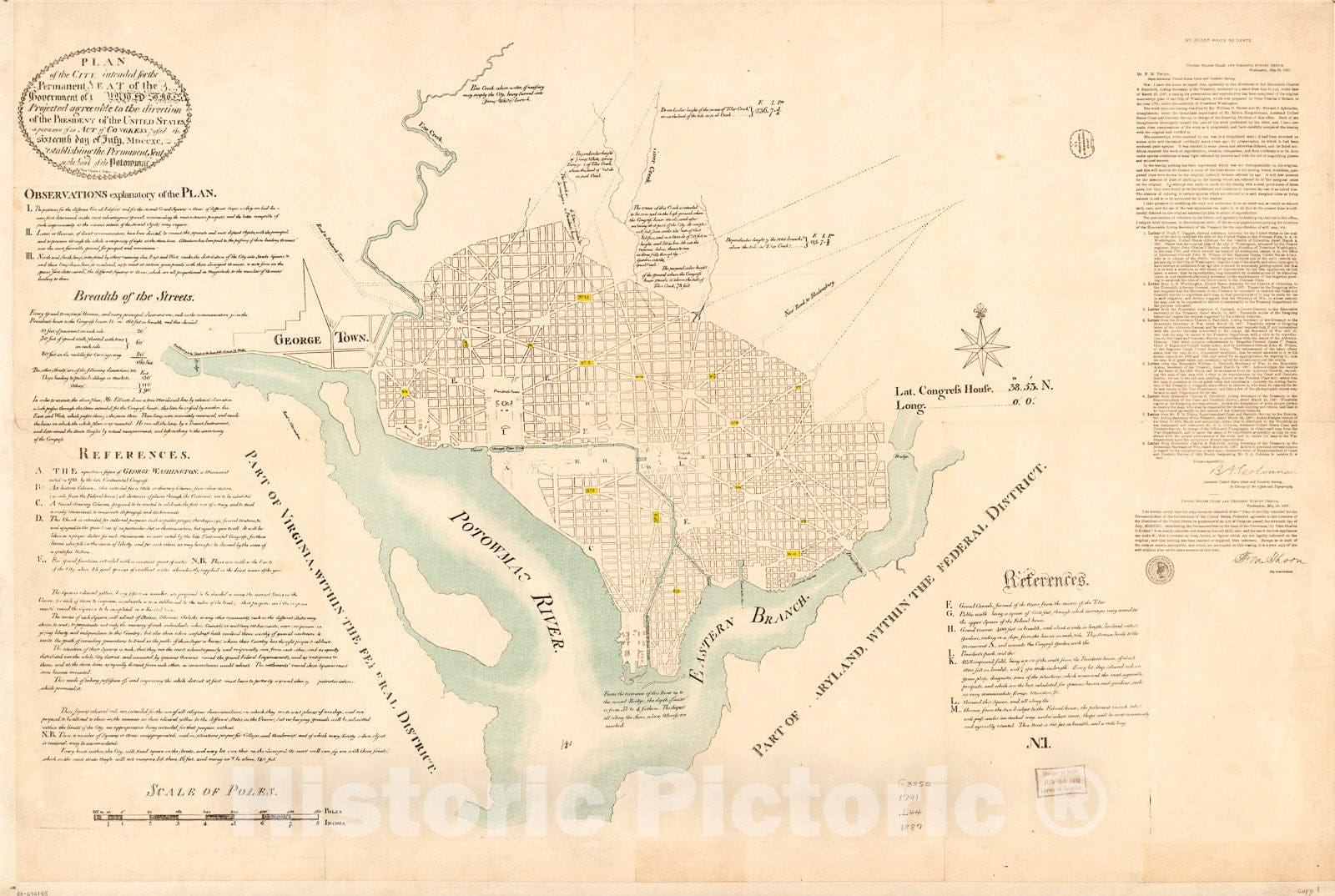 Historic 1791 Map - Plan of The City Intended for The Permanent seat of The Government of The United States : projected Agreeable to The Direction of The President of The United States,