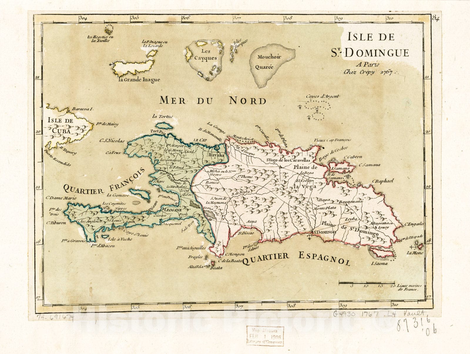 Historic 1767 Map - Isle de St. Domingue.