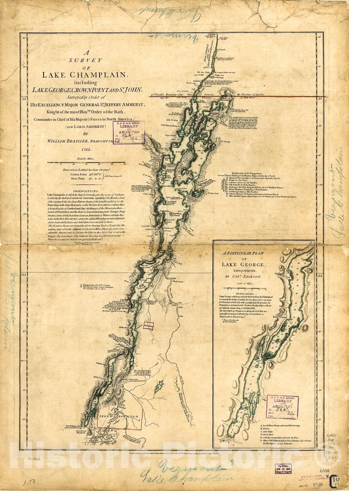 Historic 1776 Map - A Survey of Lake Champlain, Including Lake George, Crown Point, and St. John.