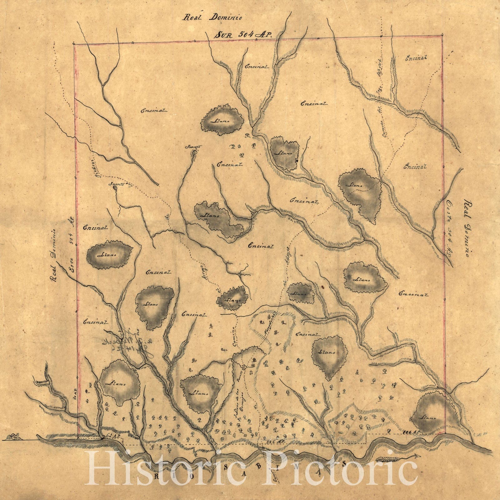 Historic 1800 Map - Map of Las Ormigas Grant, Sabine and DeSoto Parishes, Louisiana
