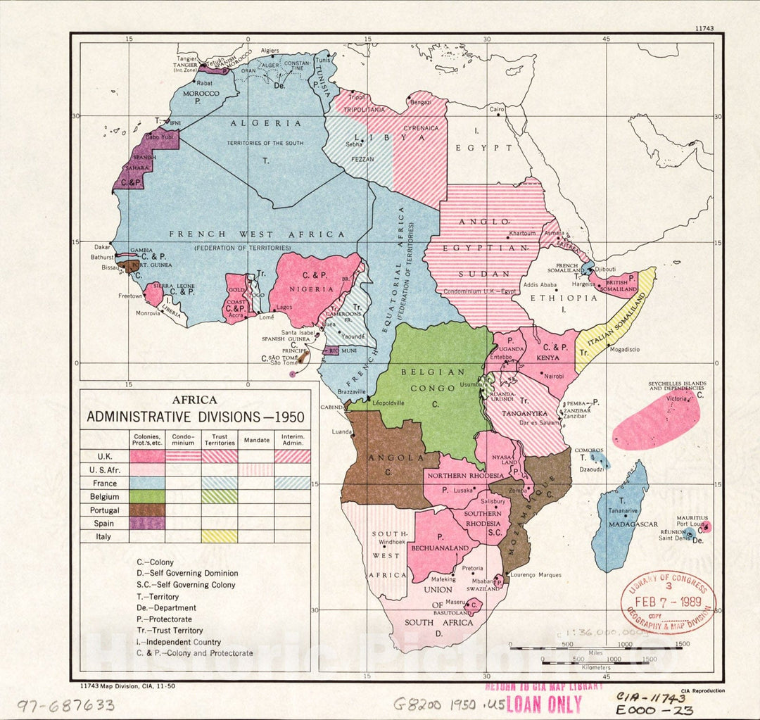Historic 1950 Map - Africa, Administrative divisions, 1950.