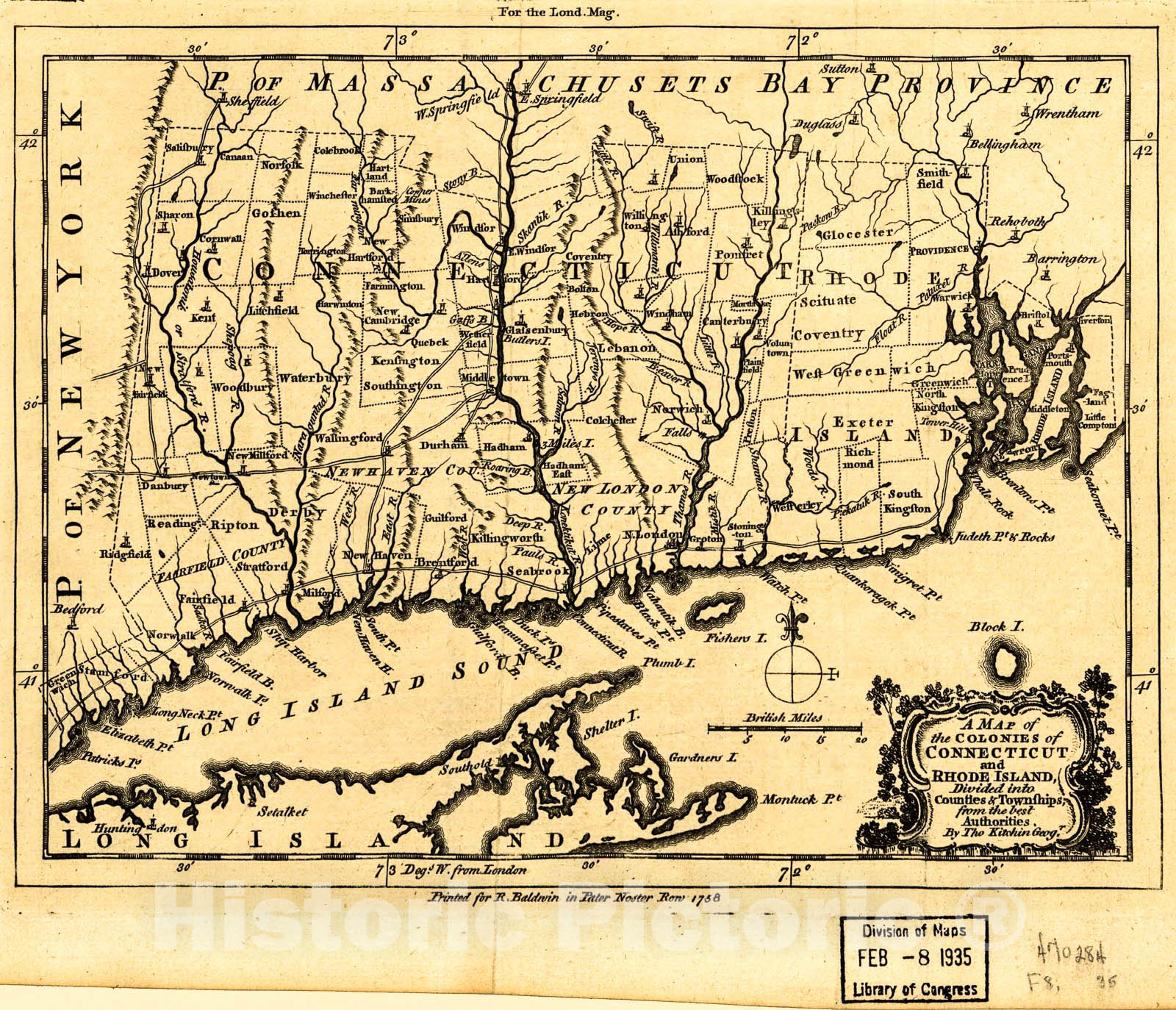 Historic 1758 Map - A map of The Colonies in Connecticut and Rhode Isl ...