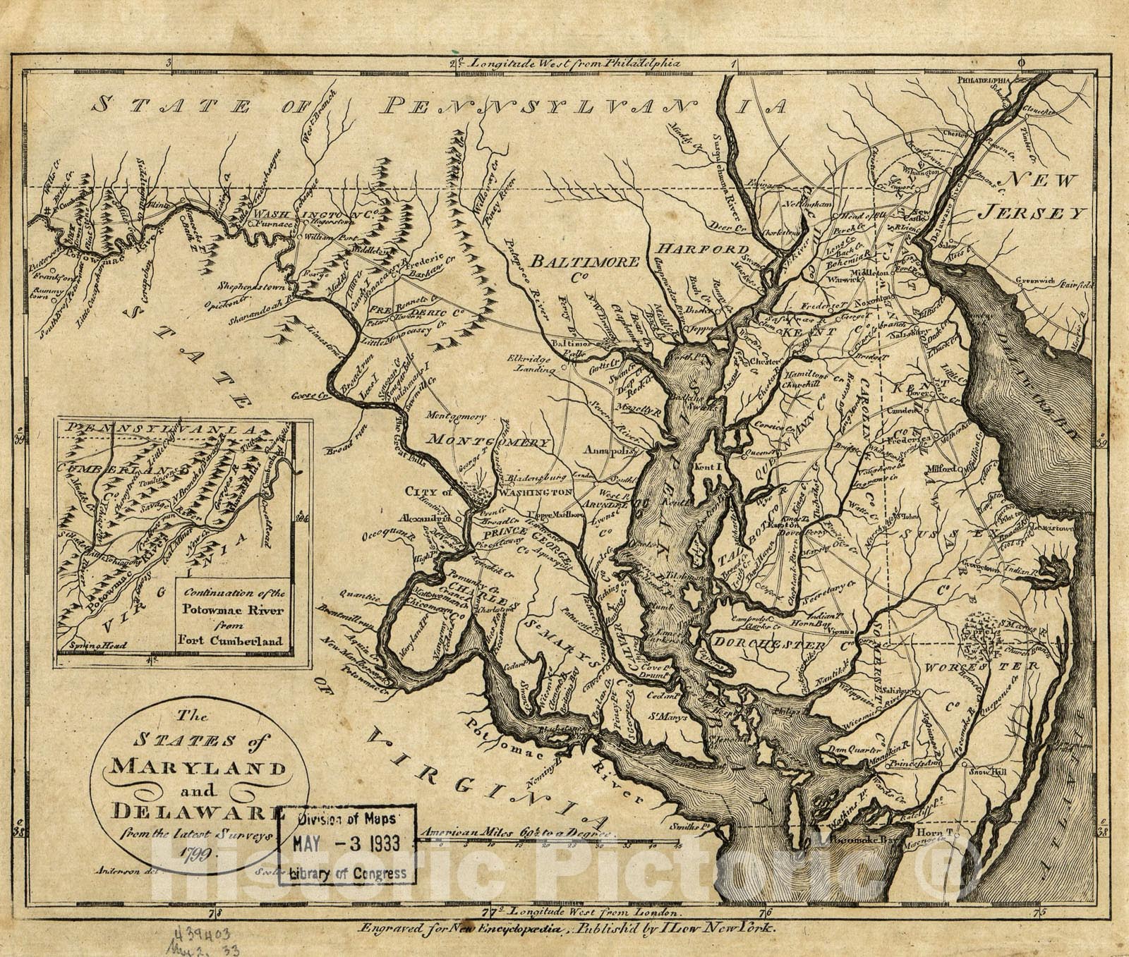 Historic 1799 Map - The States of Maryland and Delaware from The Latest surveys, 1799.