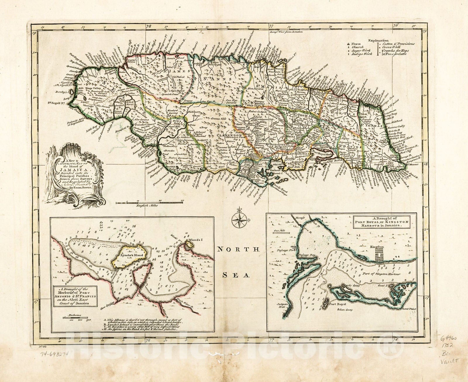Historic 1752 Map - A New & Accurate map of The Island of Jamaica. Div ...