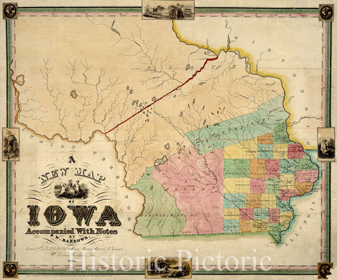 Historic 1845 Map - A New map of Iowa : accompanied with Notes by W. Barrows