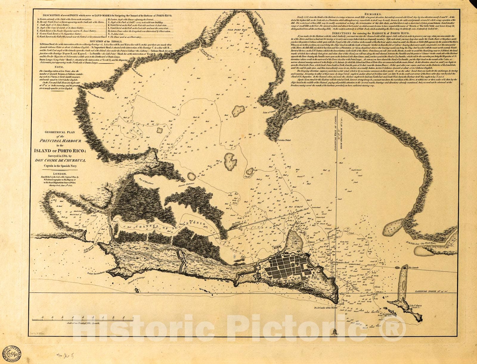 Historic 1805 Map - Geometrical Plan of The Principal Harbour in The Island of Porto sic Rico