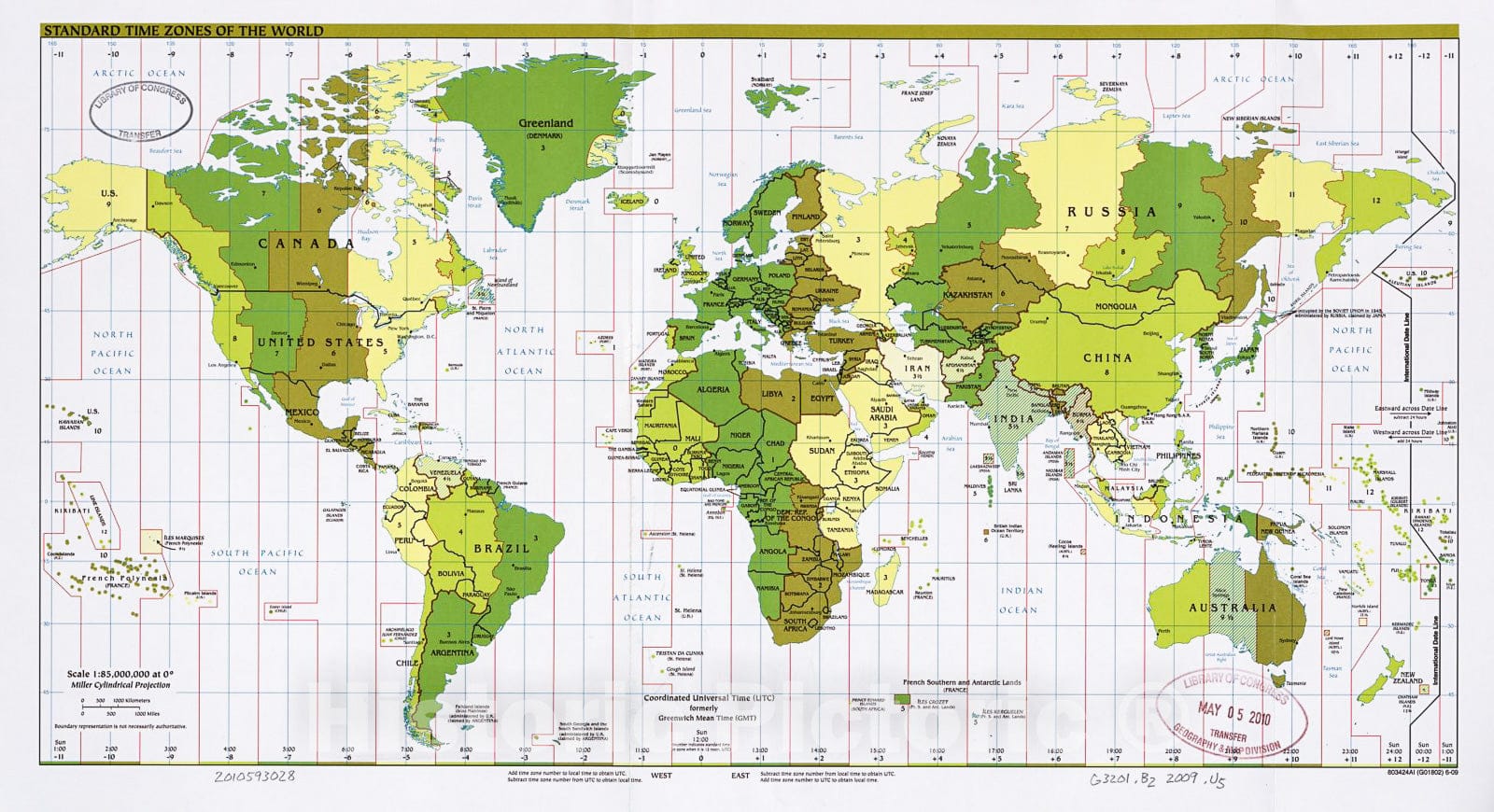 Historic 2009 Map - Standard time Zones of The World.