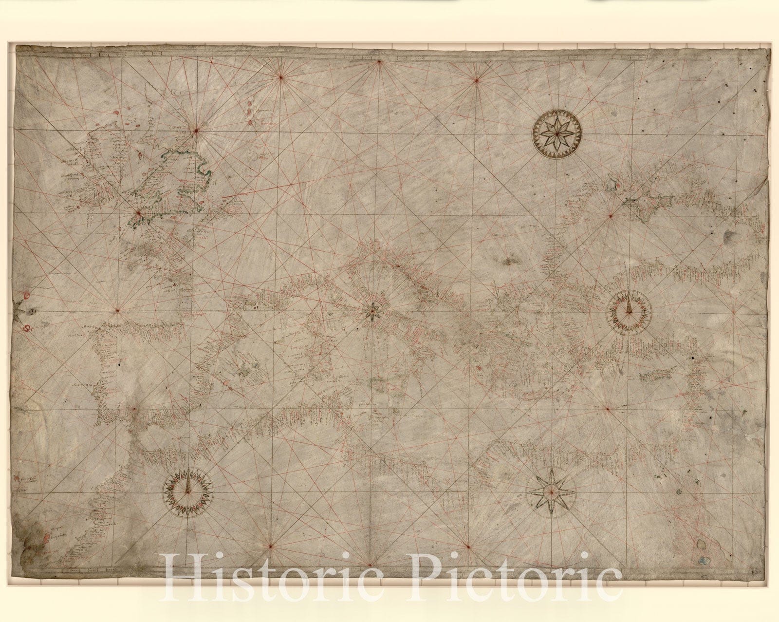 Historic 1500 Map - Portolan Chart of The Mediterranean, The Black Sea, and The coasts of Europe and Northwest Africa