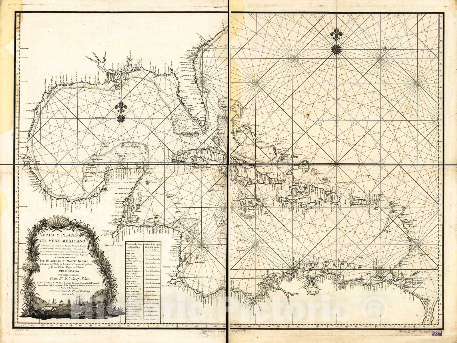 Historic 1787 Map - Mapa y Plano del Seno Mexicano. Contodas las Costas, de Tierra firme yslas de barlovento consus adyacentes, recopiladas, sus-latitudes y longitudes