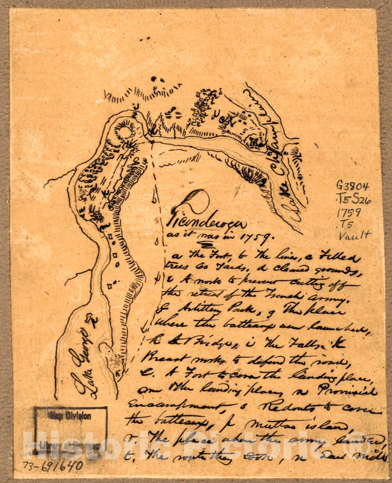 Historic 1759 Map - Ticonderoga as it was in 1759.