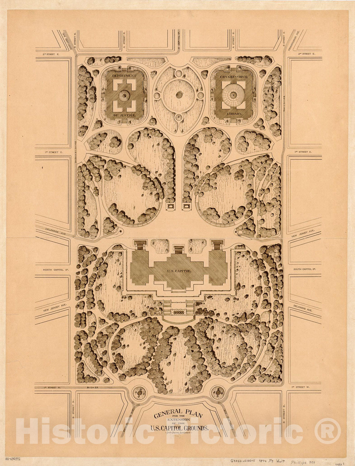 Historic 1874 Map - General Plan for The Extension of The U.S. Capitol Grounds
