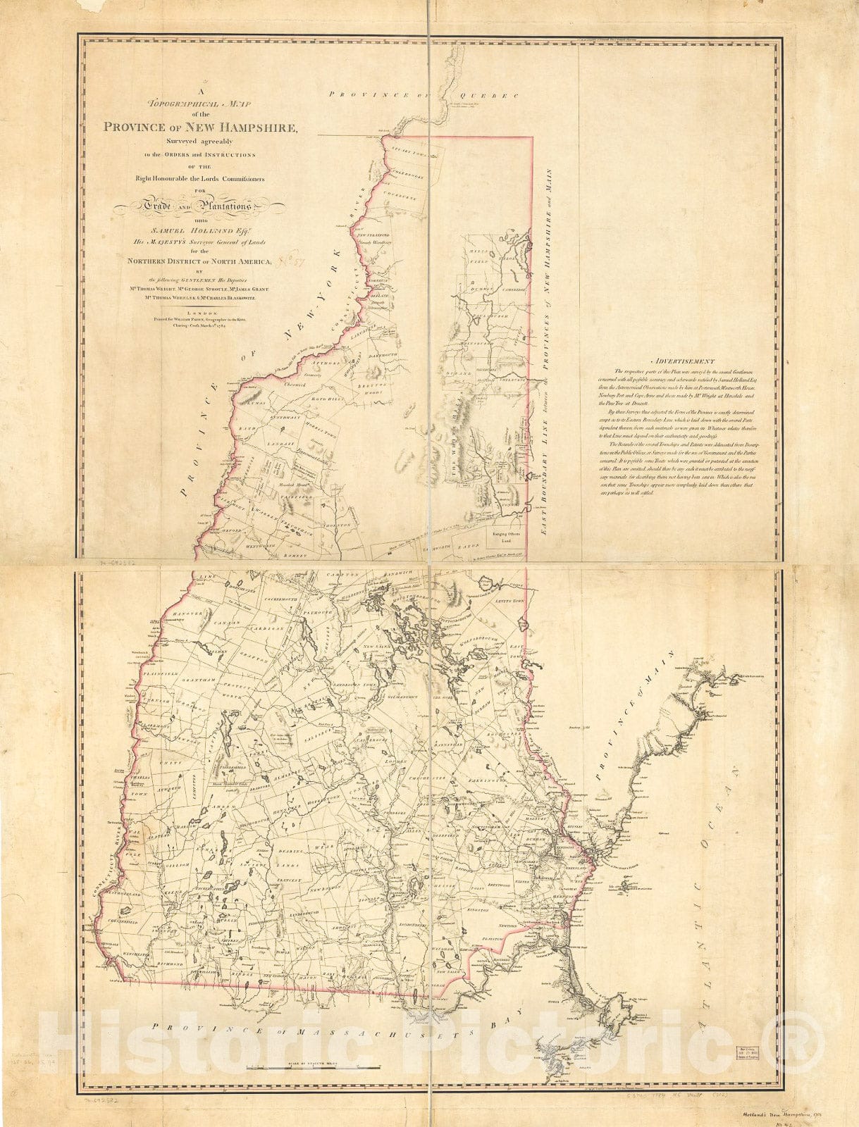 Historic 1784 Map - A Topographical map of The Province of New Hampshire,